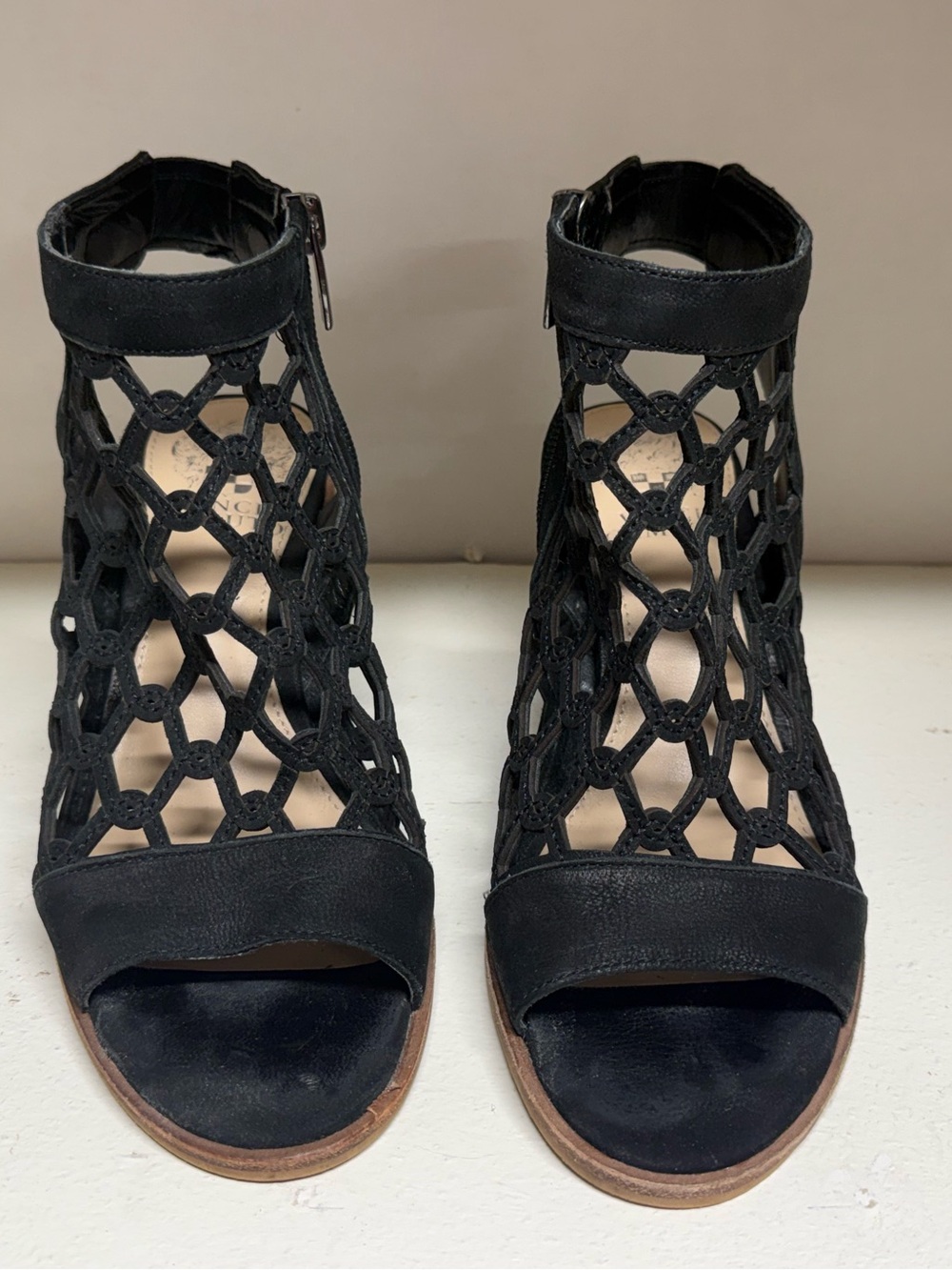 Women's Black Cage Heel Sandals - Open Toe Ankle Zip